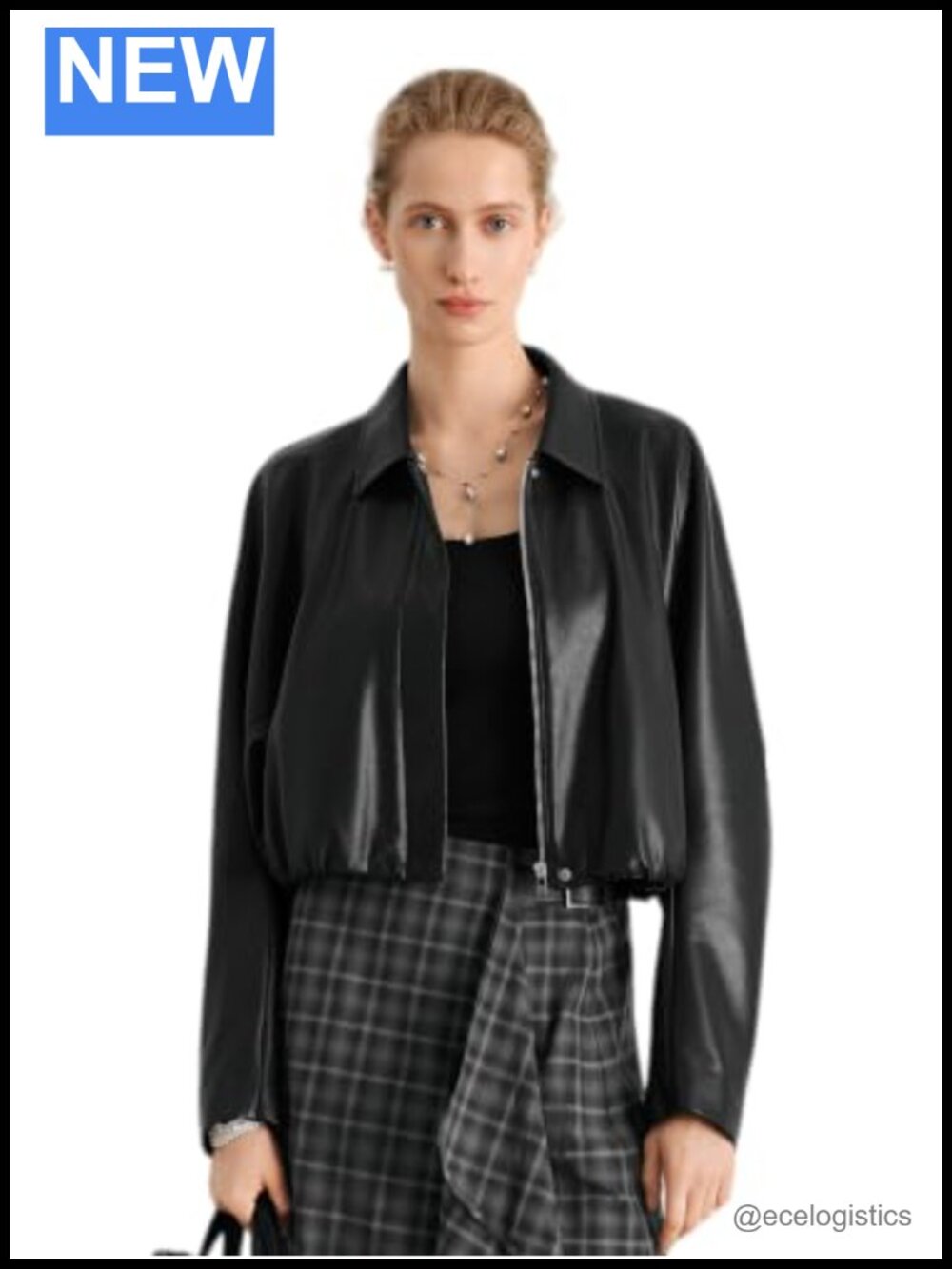 Cropped Faux Leather Jacket with Bubble Hem Long Sleeve